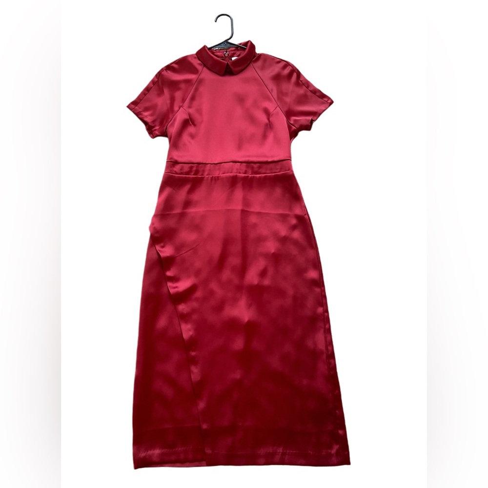 Making the Cut  Short Sleeve Burgundy‎ Collared Dress Cheongsam Size S/M NWT - Picture 3 of 6